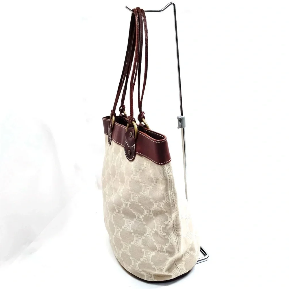 Celine Triomphe Cream and Brown Tote Bag EUC - Picture 3 of 10